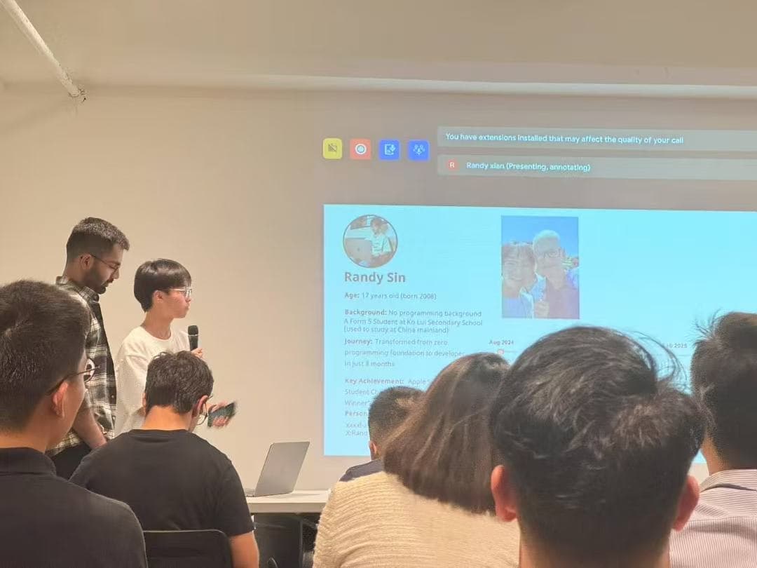 Randy presenting EmotionGalaxy on stage at Cursor HK meetup
